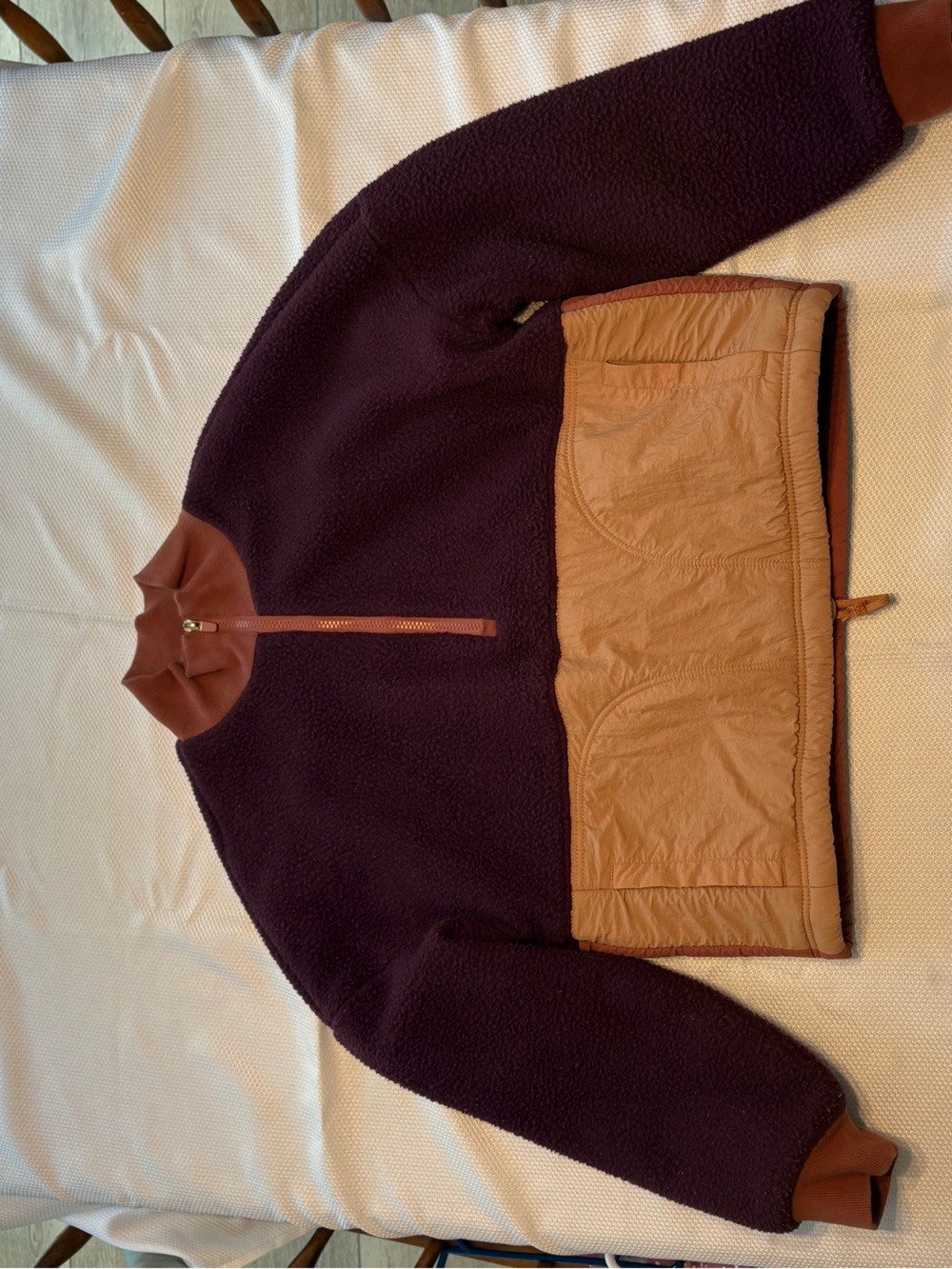 Fabletics Women's Two-Tone Heavy Weight Teddy Jacket in Plum and Tan